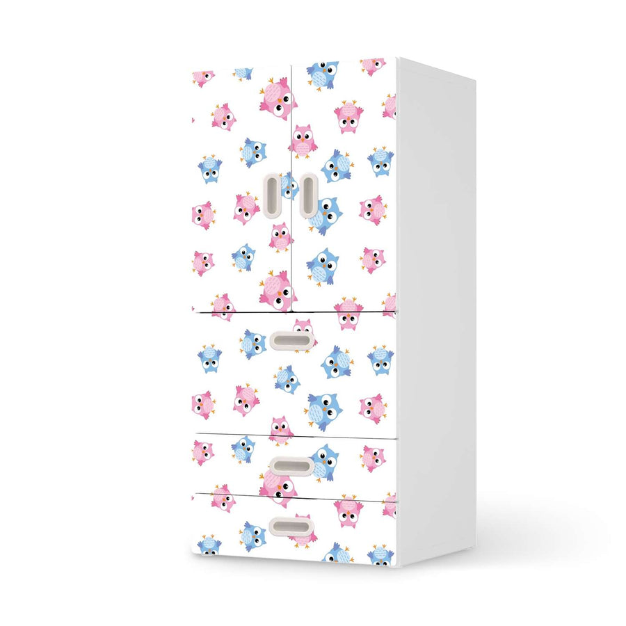Möbelfolie Eulenparty - IKEA Stuva / Fritids kombiniert - 3 Schubladen und 2 kleine Türen  - weiss