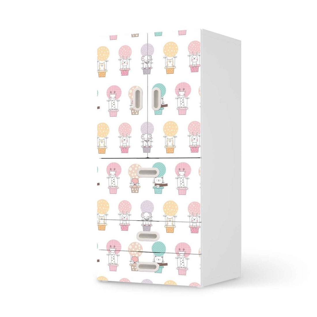 Möbelfolie Flying Animals - IKEA Stuva / Fritids kombiniert - 3 Schubladen und 2 kleine Türen  - weiss