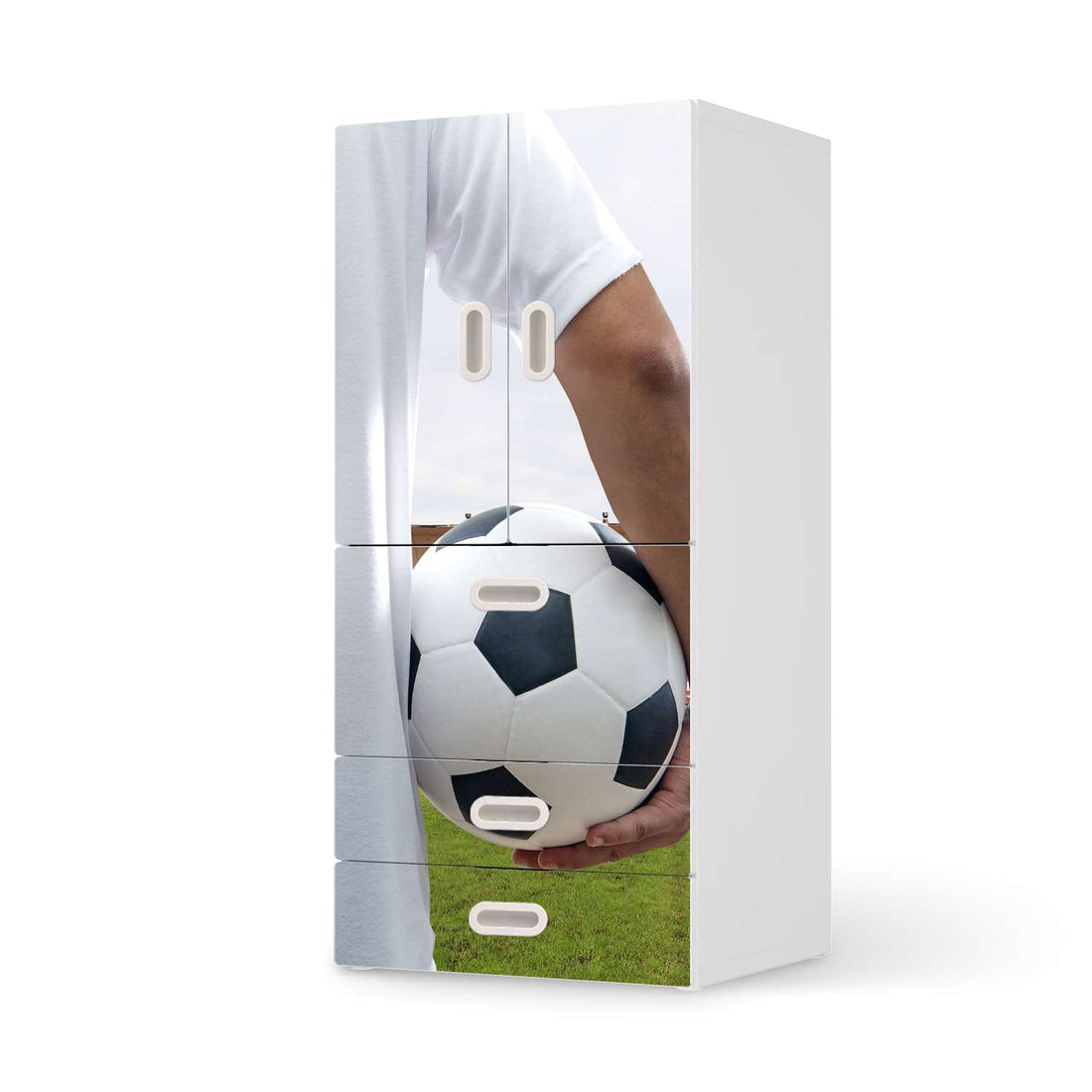Möbelfolie Footballmania - IKEA Stuva / Fritids kombiniert - 3 Schubladen und 2 kleine Türen  - weiss