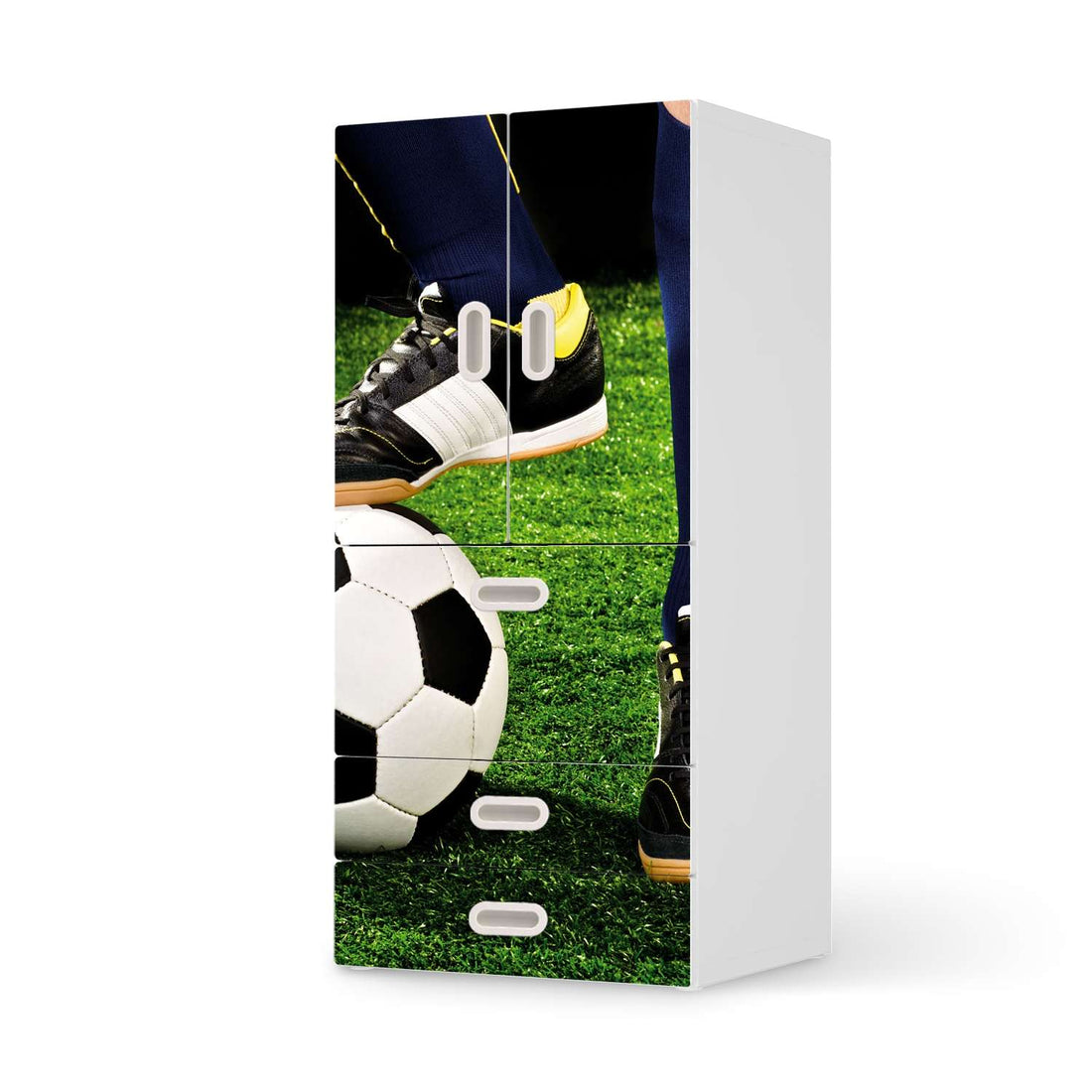 Möbelfolie Fussballstar - IKEA Stuva / Fritids kombiniert - 3 Schubladen und 2 kleine Türen  - weiss