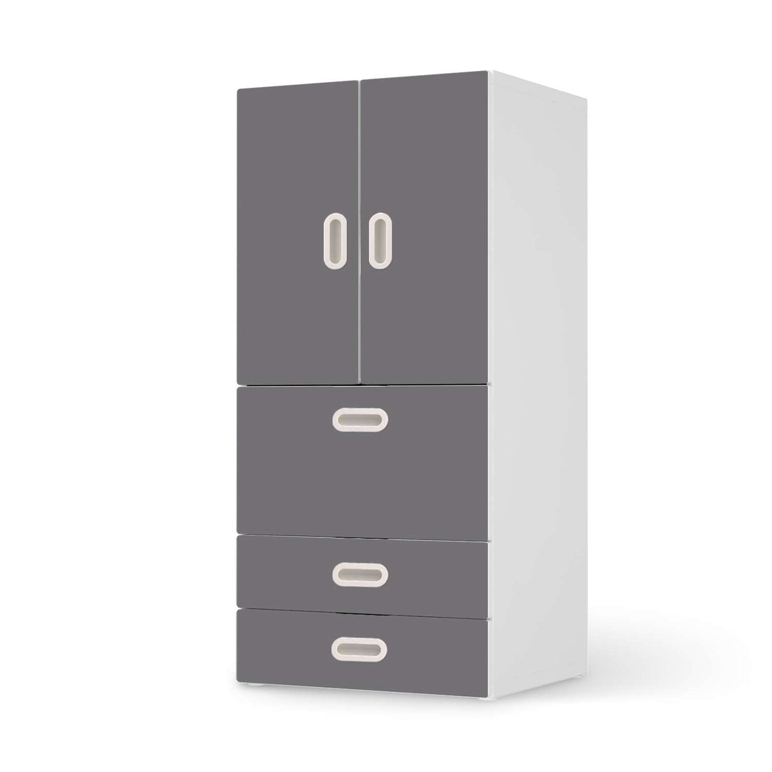 Möbelfolie Grau Light - IKEA Stuva / Fritids kombiniert - 3 Schubladen und 2 kleine Türen  - weiss