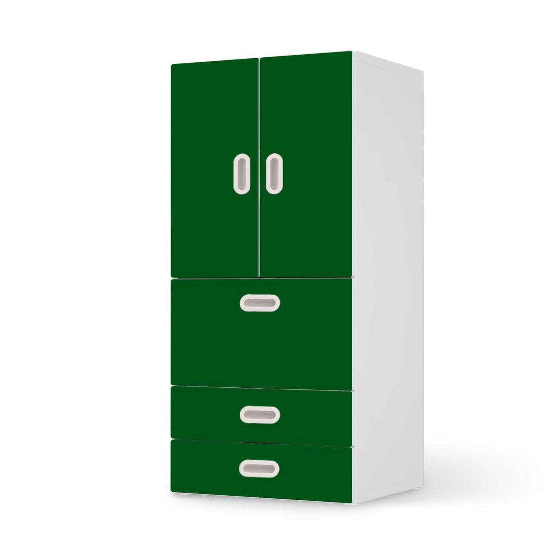 Möbelfolie Grün Dark - IKEA Stuva / Fritids kombiniert - 3 Schubladen und 2 kleine Türen  - weiss