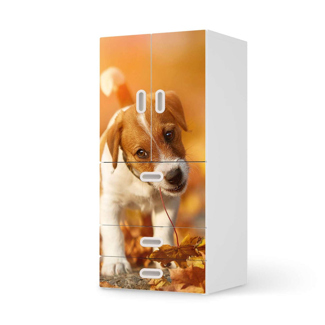 Möbelfolie Jack the Puppy - IKEA Stuva / Fritids kombiniert - 3 Schubladen und 2 kleine Türen  - weiss