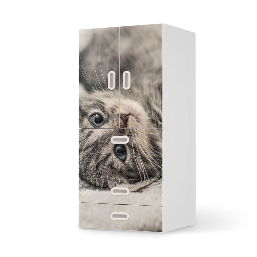 Möbelfolie Kitty the Cat - IKEA Stuva / Fritids kombiniert - 3 Schubladen und 2 kleine Türen  - weiss