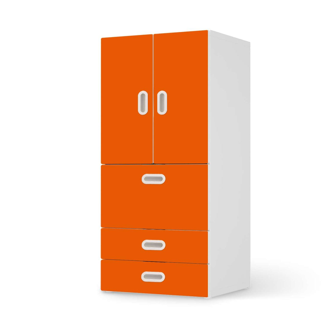 Möbelfolie Orange Dark - IKEA Stuva / Fritids kombiniert - 3 Schubladen und 2 kleine Türen  - weiss