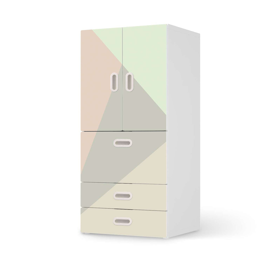 Möbelfolie Pastell Geometrik - IKEA Stuva / Fritids kombiniert - 3 Schubladen und 2 kleine Türen  - weiss