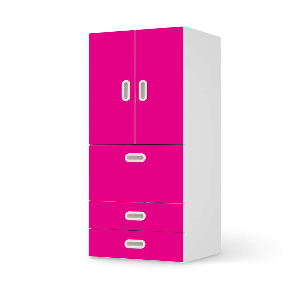 Möbelfolie Pink Dark - IKEA Stuva / Fritids kombiniert - 3 Schubladen und 2 kleine Türen  - weiss