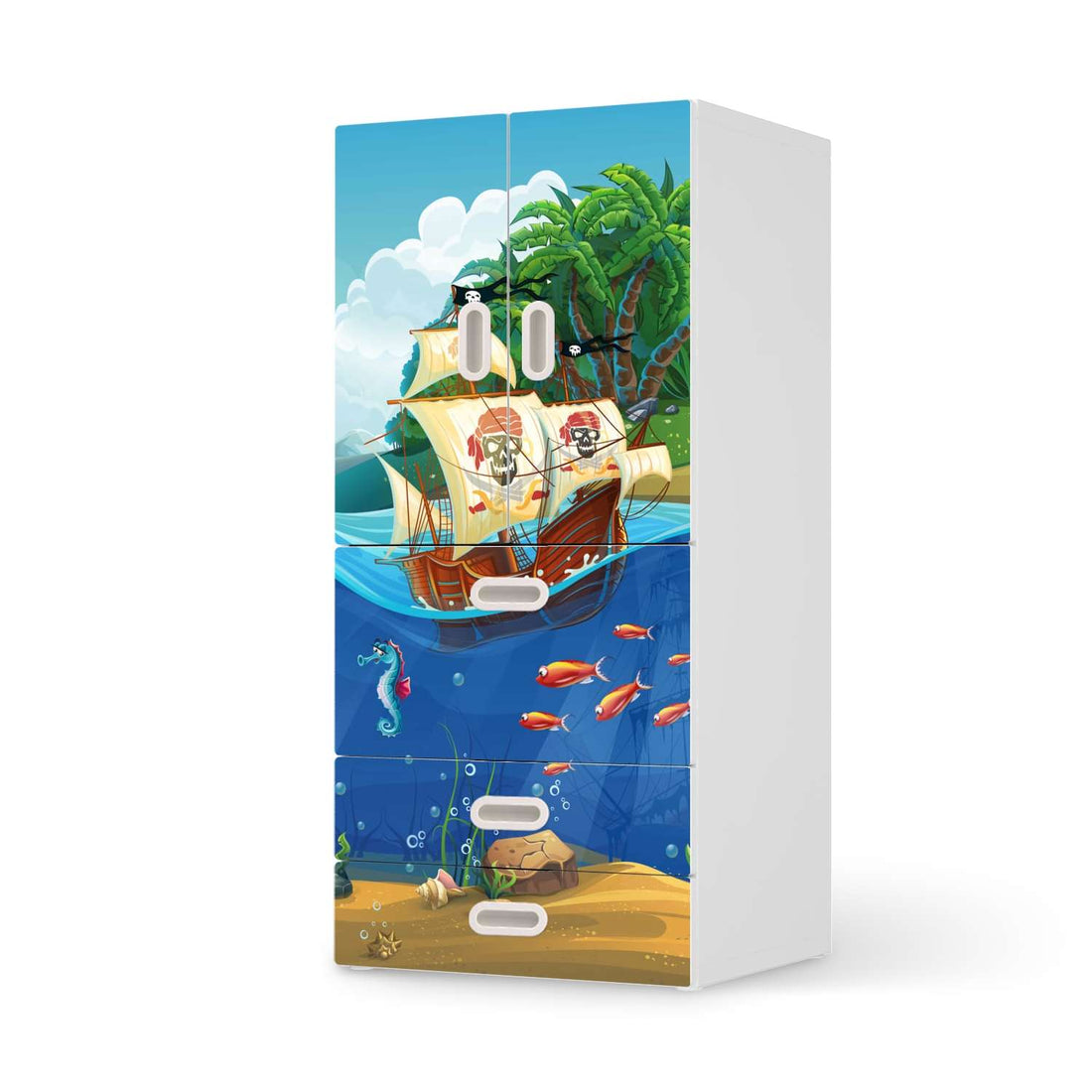 Möbelfolie Pirates - IKEA Stuva / Fritids kombiniert - 3 Schubladen und 2 kleine Türen  - weiss