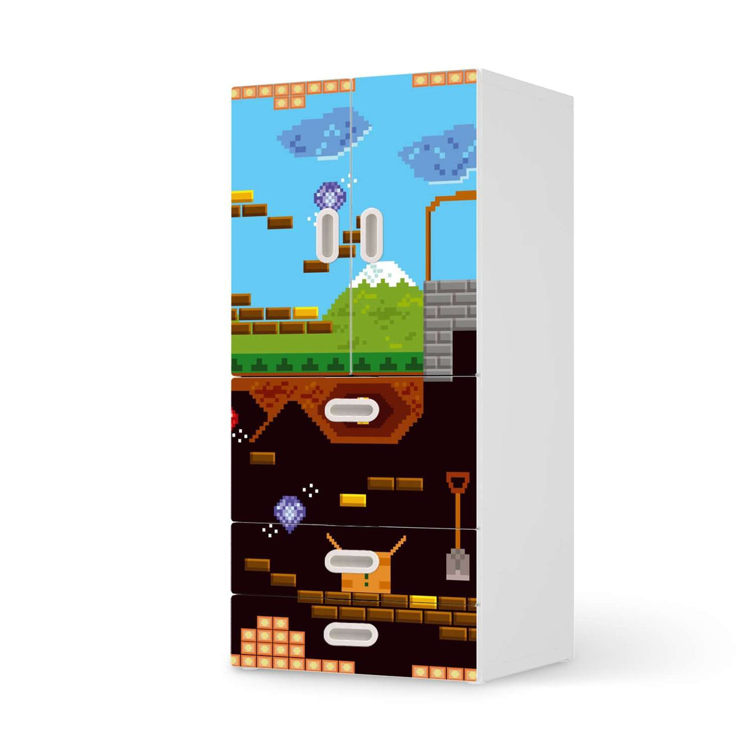 Möbelfolie Pixelmania - IKEA Stuva / Fritids kombiniert - 3 Schubladen und 2 kleine Türen  - weiss