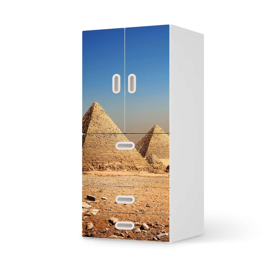 Möbelfolie Pyramids - IKEA Stuva / Fritids kombiniert - 3 Schubladen und 2 kleine Türen  - weiss