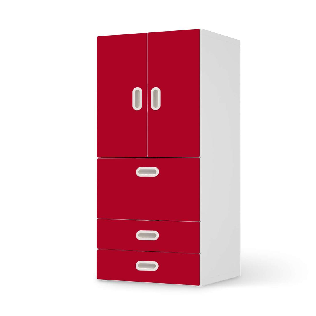 Möbelfolie Rot Dark - IKEA Stuva / Fritids kombiniert - 3 Schubladen und 2 kleine Türen  - weiss