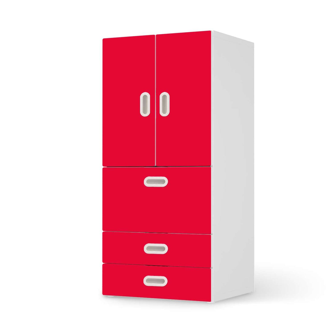 Möbelfolie Rot Light - IKEA Stuva / Fritids kombiniert - 3 Schubladen und 2 kleine Türen  - weiss