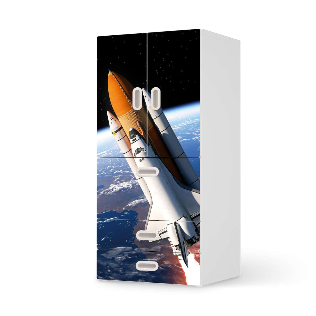 Möbelfolie Space Traveller - IKEA Stuva / Fritids kombiniert - 3 Schubladen und 2 kleine Türen  - weiss