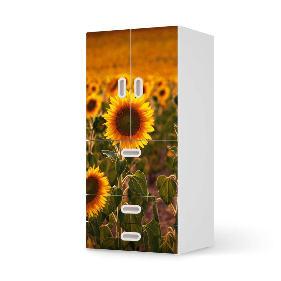 Möbelfolie Sunflowers - IKEA Stuva / Fritids kombiniert - 3 Schubladen und 2 kleine Türen  - weiss