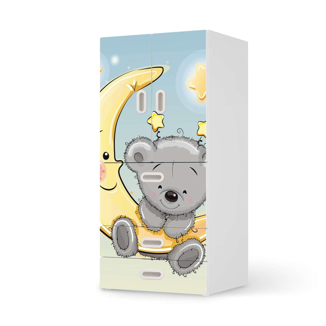Möbelfolie Teddy und Mond - IKEA Stuva / Fritids kombiniert - 3 Schubladen und 2 kleine Türen  - weiss
