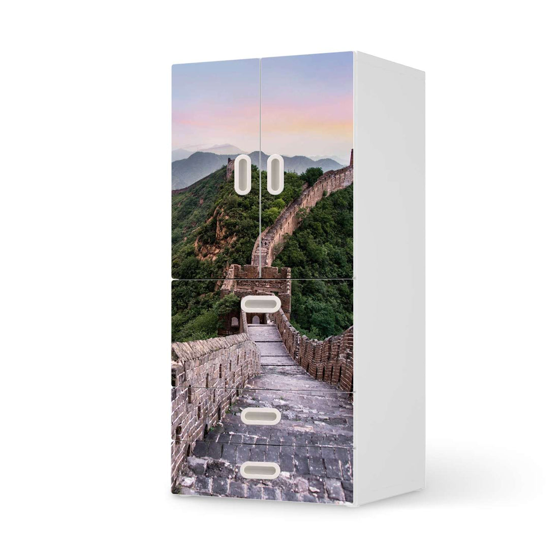 Möbelfolie The Great Wall - IKEA Stuva / Fritids kombiniert - 3 Schubladen und 2 kleine Türen  - weiss
