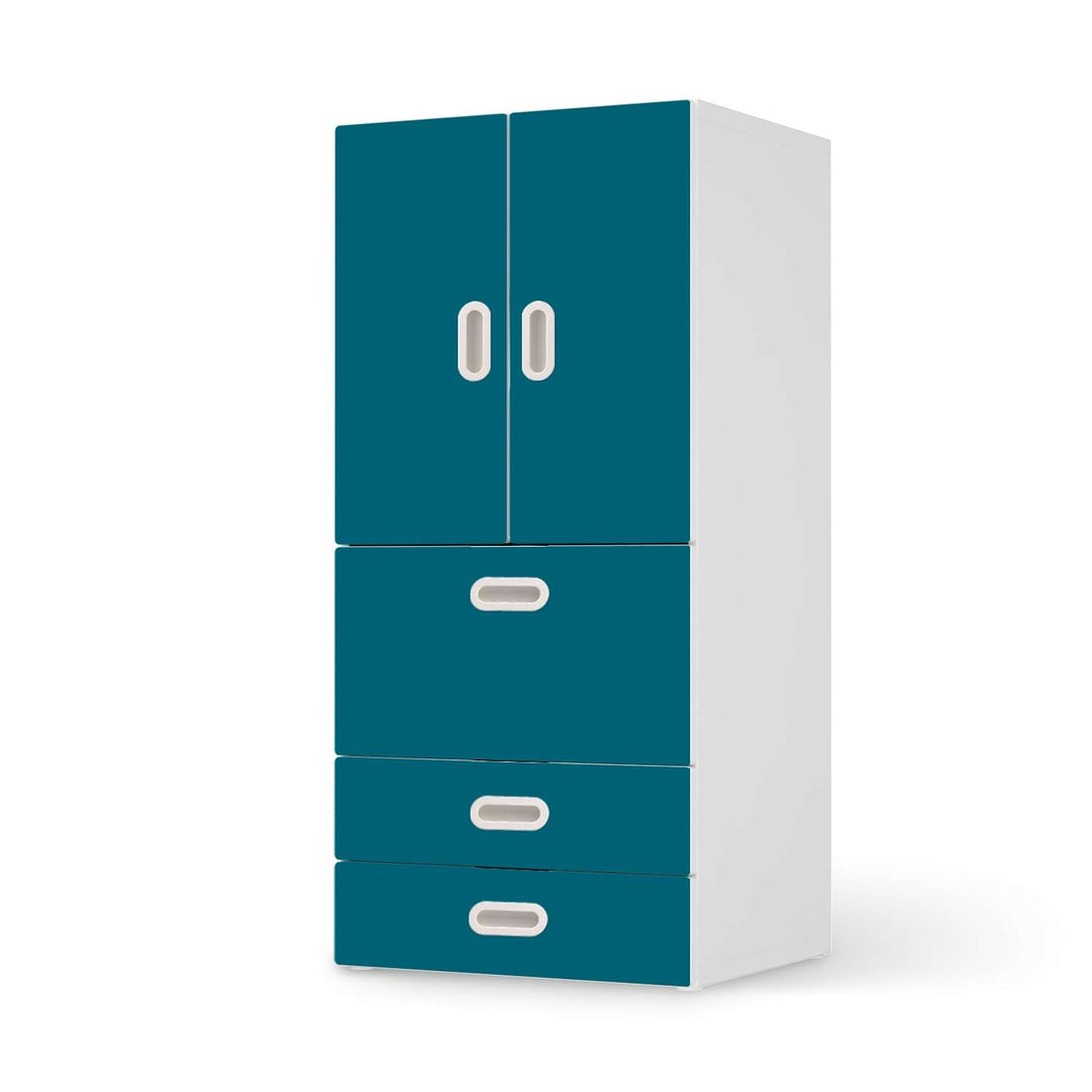 Möbelfolie Türkisgrün Dark - IKEA Stuva / Fritids kombiniert - 3 Schubladen und 2 kleine Türen  - weiss