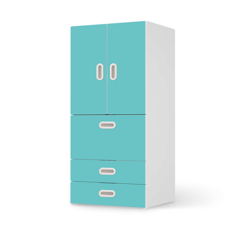Möbelfolie Türkisgrün Light - IKEA Stuva / Fritids kombiniert - 3 Schubladen und 2 kleine Türen  - weiss