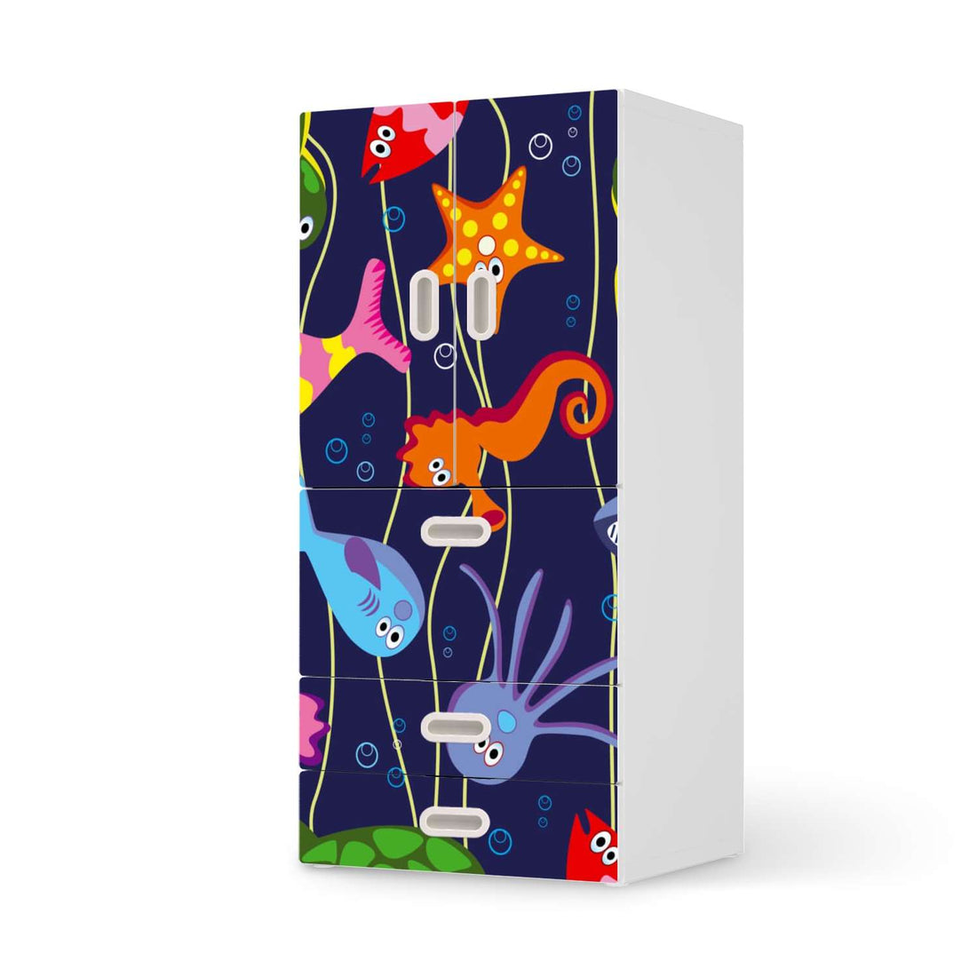 Möbelfolie Underwater Life - IKEA Stuva / Fritids kombiniert - 3 Schubladen und 2 kleine Türen  - weiss