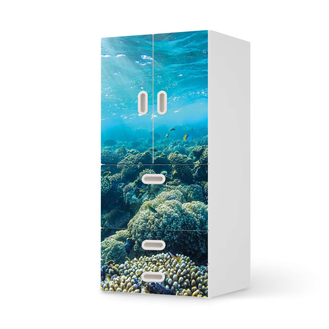 Möbelfolie Underwater World - IKEA Stuva / Fritids kombiniert - 3 Schubladen und 2 kleine Türen  - weiss