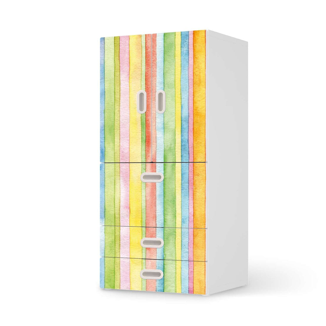 Möbelfolie Watercolor Stripes - IKEA Stuva / Fritids kombiniert - 3 Schubladen und 2 kleine Türen  - weiss