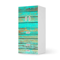 Möbelfolie Wooden Aqua - IKEA Stuva / Fritids kombiniert - 3 Schubladen und 2 kleine Türen  - weiss
