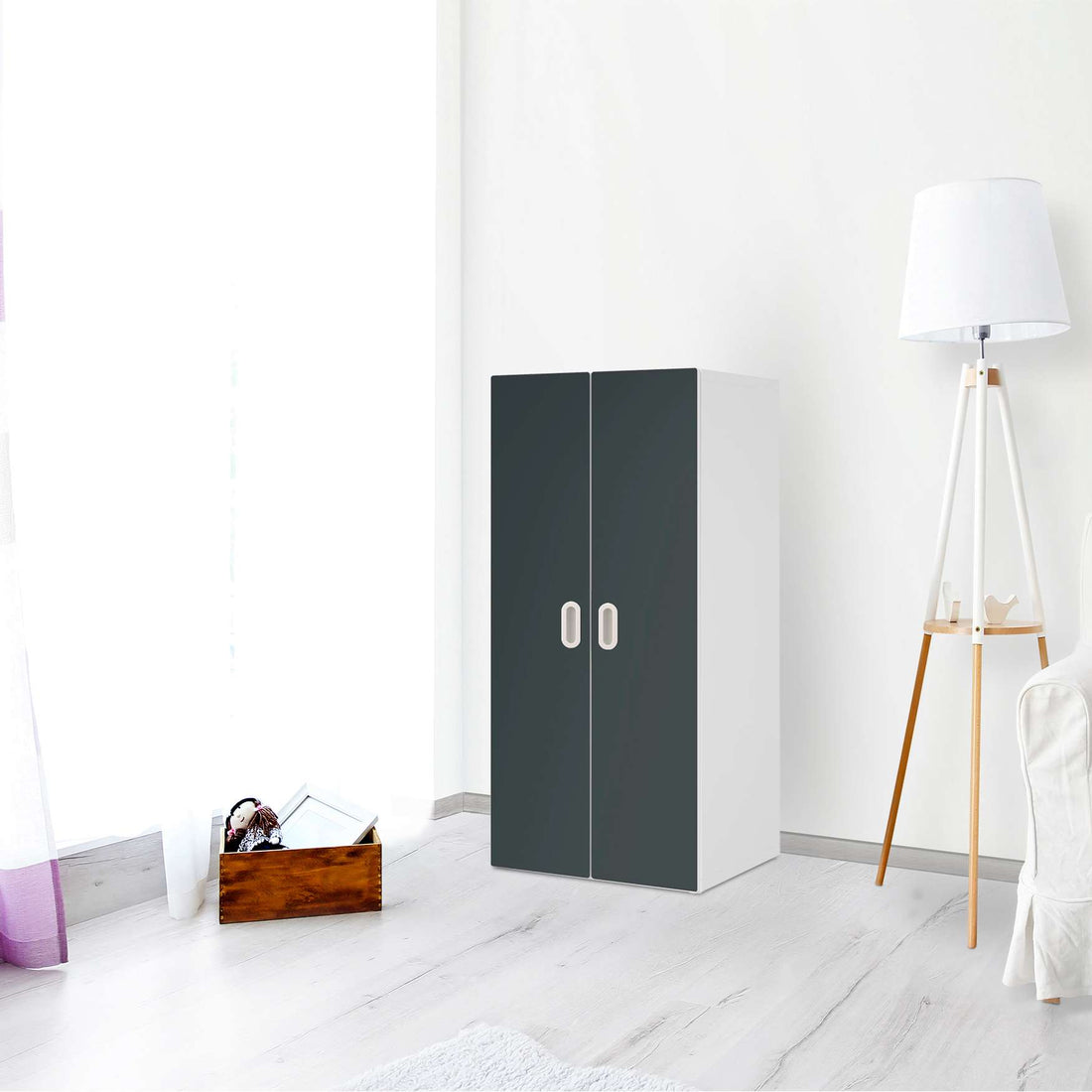 Möbelfolie Blaugrau Dark - IKEA Stuva / Fritids Schrank - 2 große Türen - Kinderzimmer