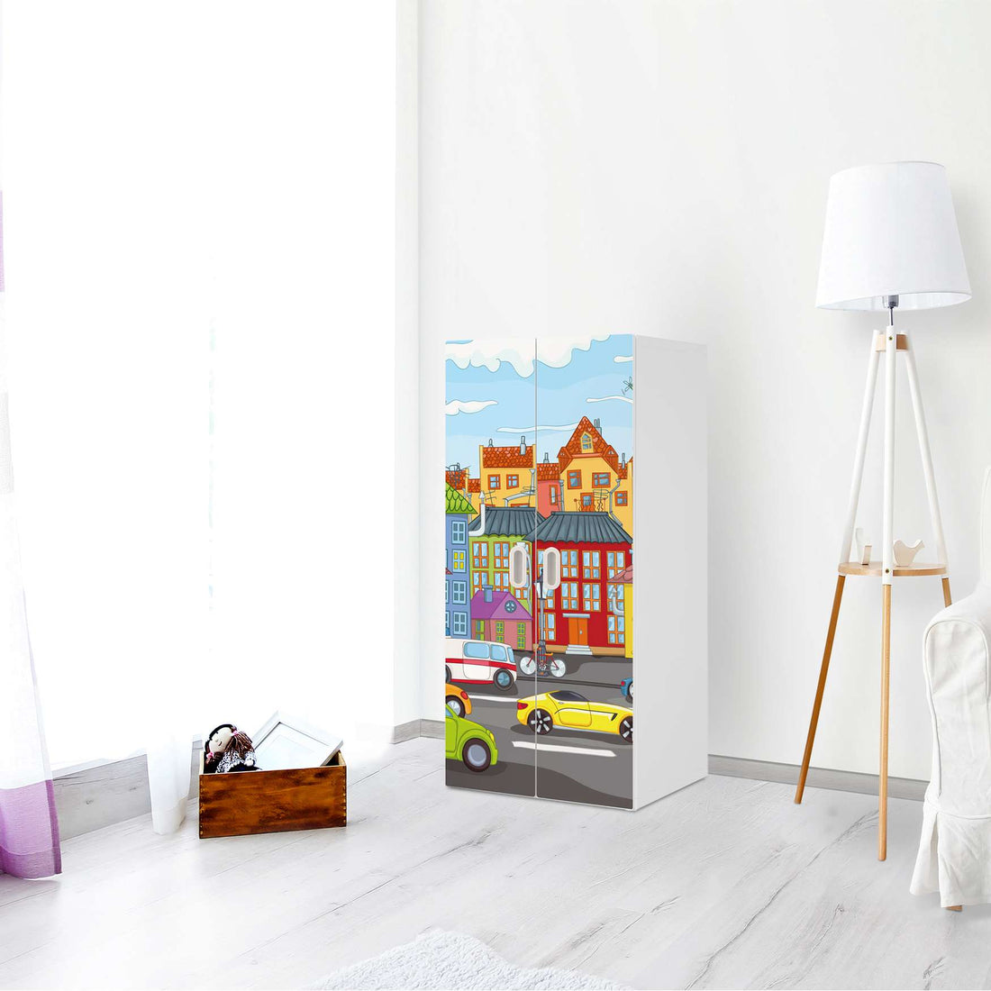 Möbelfolie City Life - IKEA Stuva / Fritids Schrank - 2 große Türen - Kinderzimmer