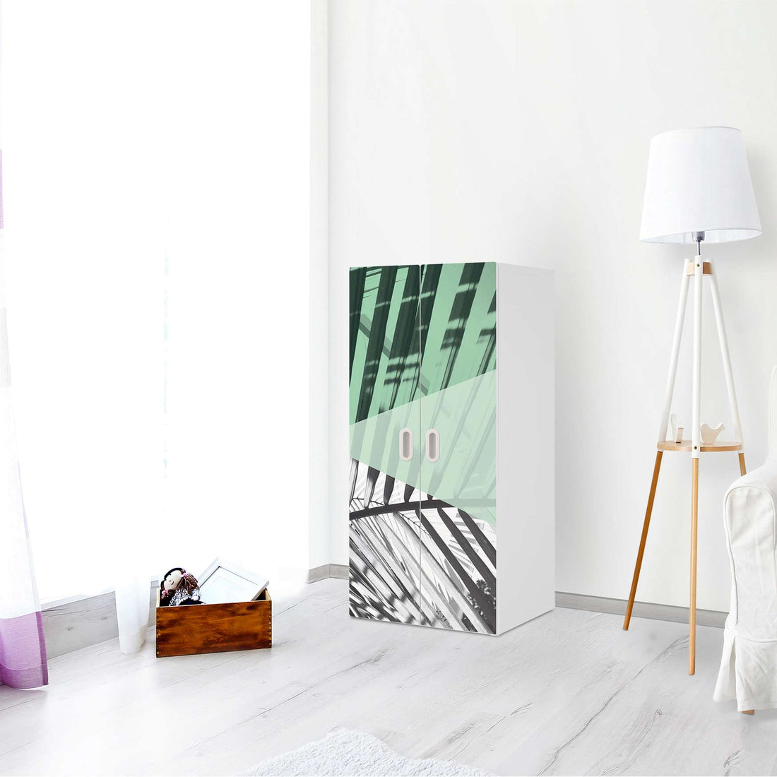 Möbelfolie Palmen mint - IKEA Stuva / Fritids Schrank - 2 große Türen - Kinderzimmer