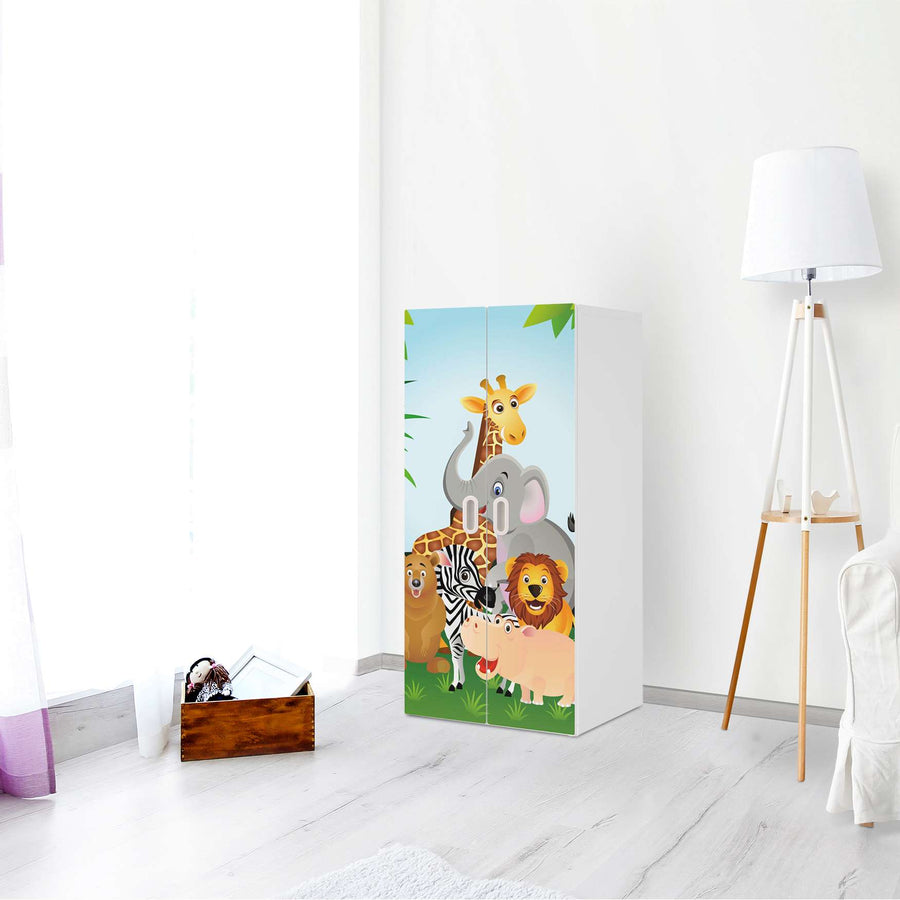 Möbelfolie Wild Animals - IKEA Stuva / Fritids Schrank - 2 große Türen - Kinderzimmer
