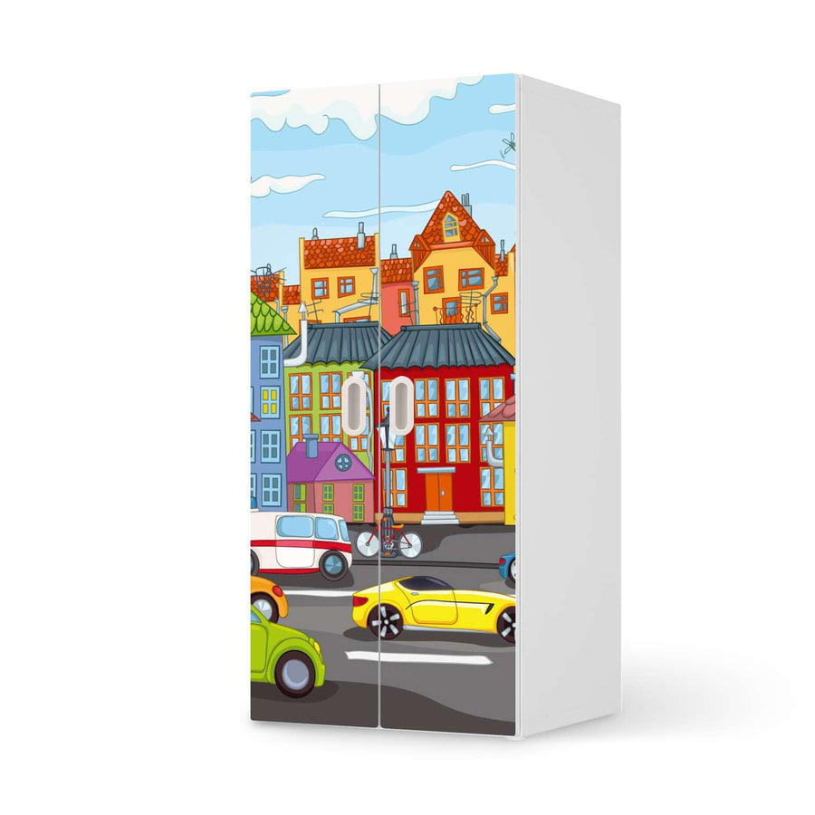 Möbelfolie City Life - IKEA Stuva / Fritids Schrank - 2 große Türen  - weiss