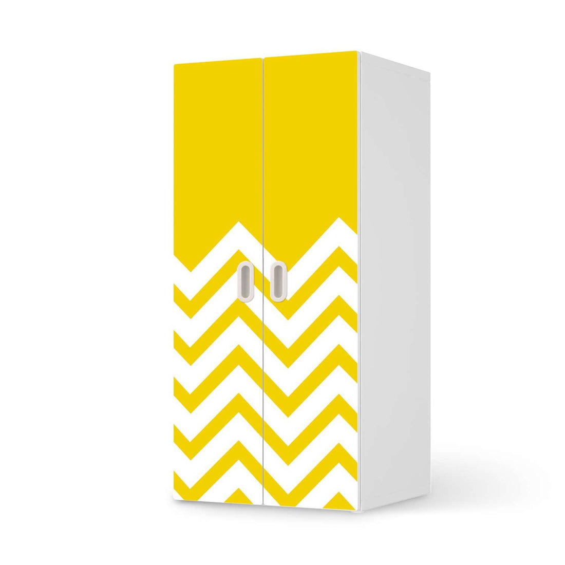 Möbelfolie Gelbe Zacken - IKEA Stuva / Fritids Schrank - 2 große Türen  - weiss
