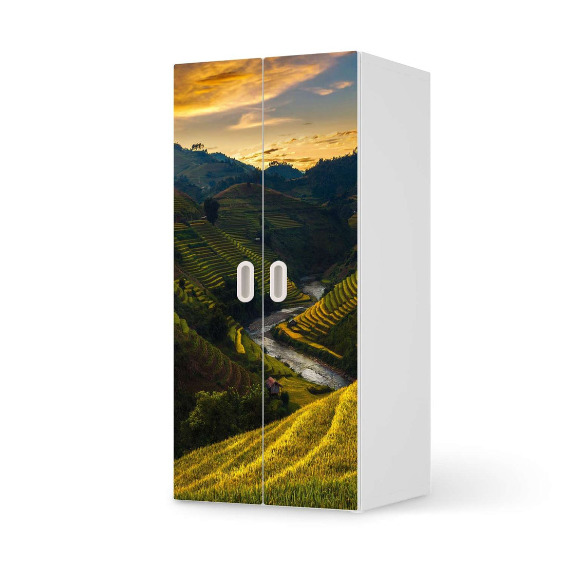 Möbelfolie Reisterrassen - IKEA Stuva / Fritids Schrank - 2 große Türen  - weiss