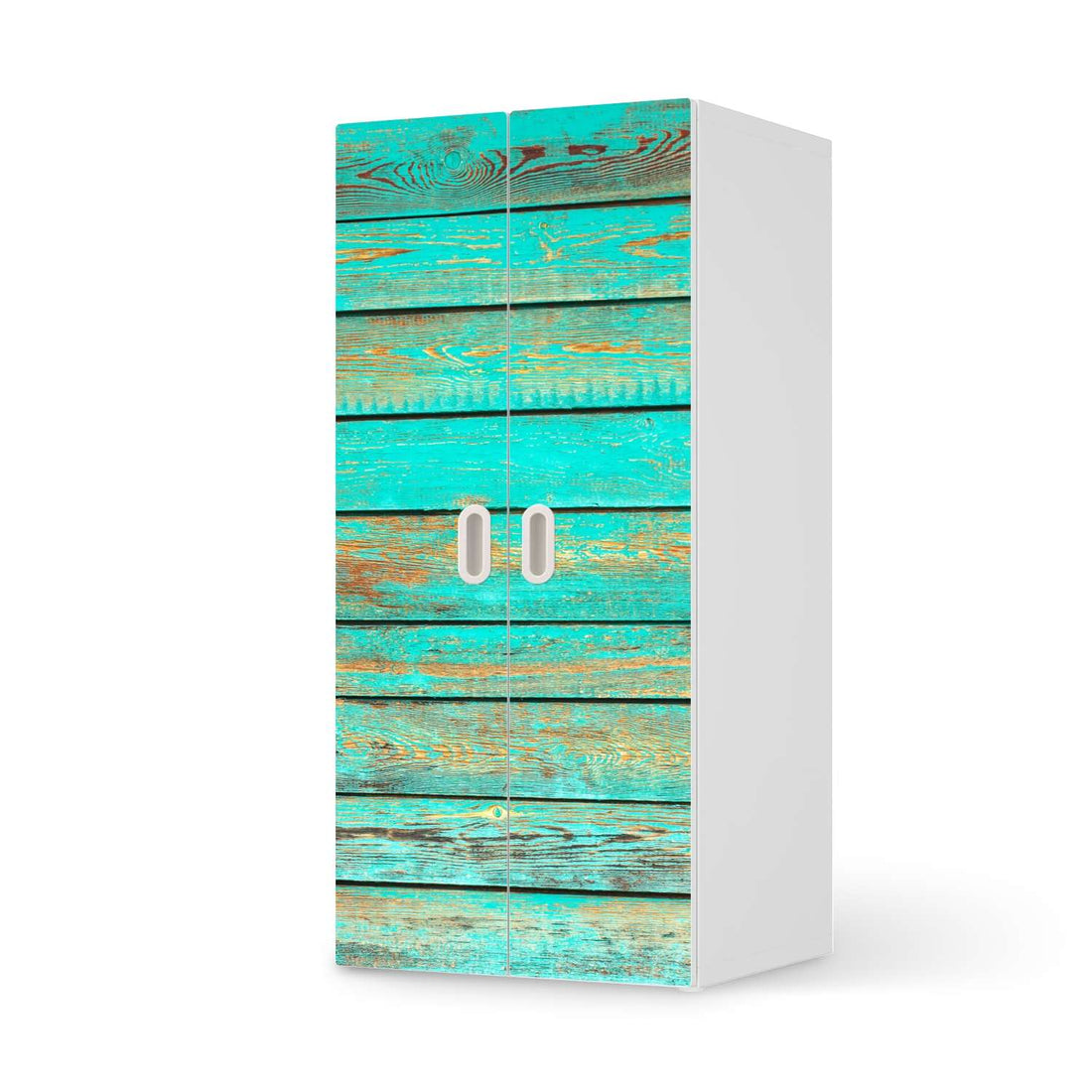 Möbelfolie Wooden Aqua - IKEA Stuva / Fritids Schrank - 2 große Türen  - weiss