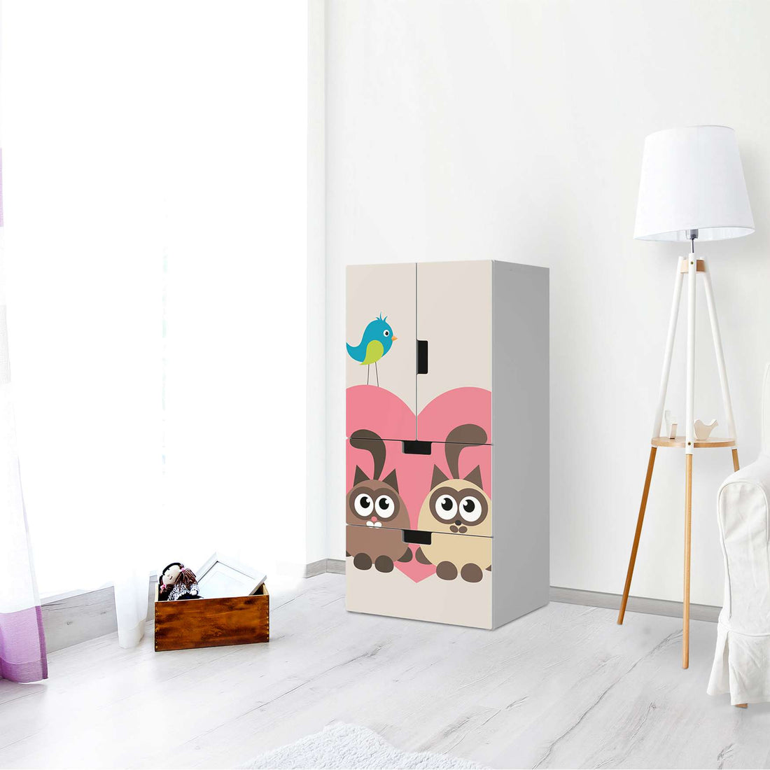 Möbelfolie Cats Heart - IKEA Stuva kombiniert - 2 Schubladen und 2 kleine Türen - Kinderzimmer