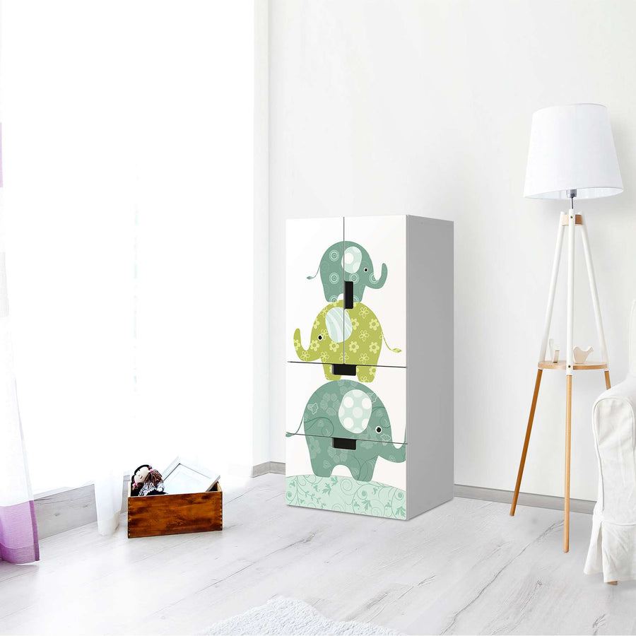 Möbelfolie Elephants - IKEA Stuva kombiniert - 2 Schubladen und 2 kleine Türen - Kinderzimmer