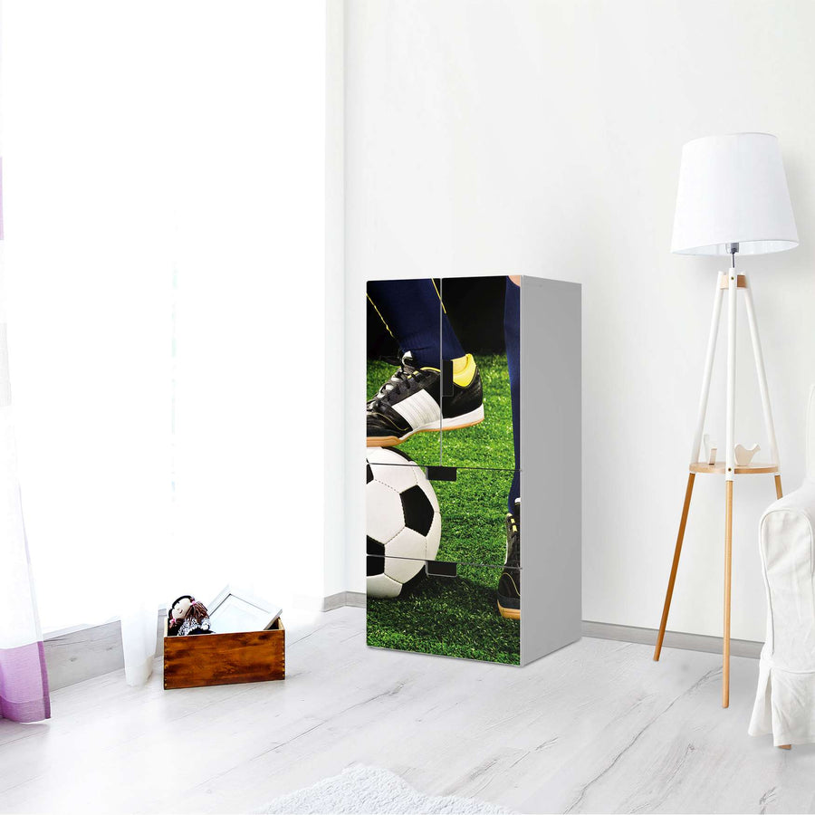Möbelfolie Fussballstar - IKEA Stuva kombiniert - 2 Schubladen und 2 kleine Türen - Kinderzimmer