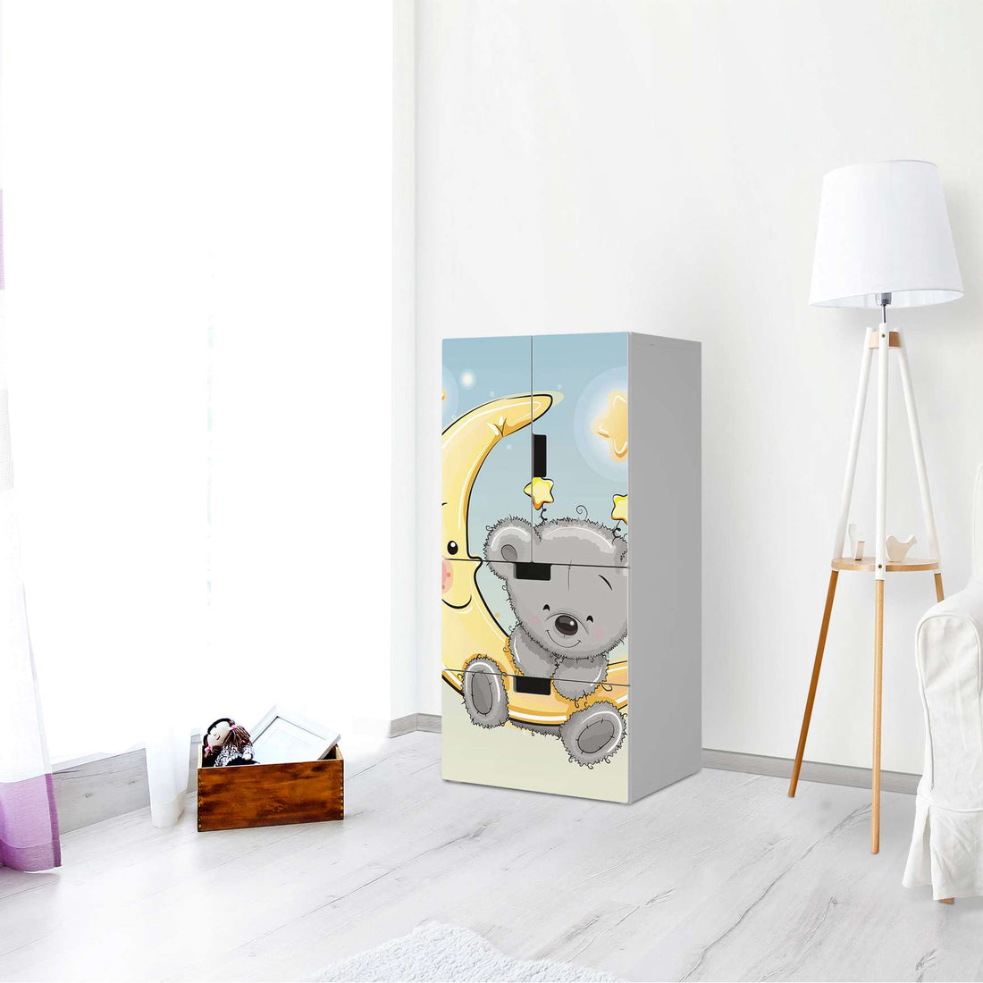 Möbelfolie Teddy und Mond - IKEA Stuva kombiniert - 2 Schubladen und 2 kleine Türen - Kinderzimmer