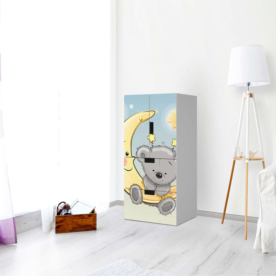Möbelfolie Teddy und Mond - IKEA Stuva kombiniert - 2 Schubladen und 2 kleine Türen - Kinderzimmer