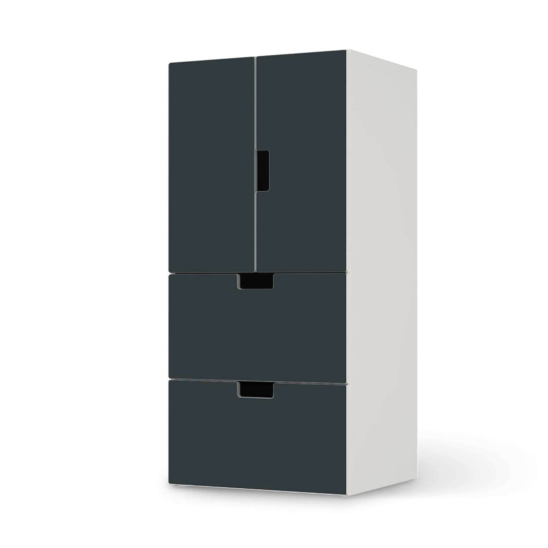Möbelfolie Blaugrau Dark - IKEA Stuva kombiniert - 2 Schubladen und 2 kleine Türen  - weiss