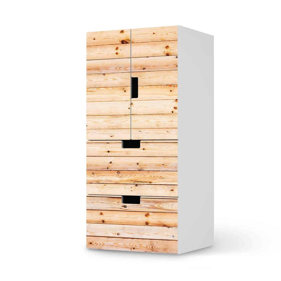 Möbelfolie Bright Planks - IKEA Stuva kombiniert - 2 Schubladen und 2 kleine Türen  - weiss
