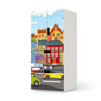 Möbelfolie City Life - IKEA Stuva kombiniert - 2 Schubladen und 2 kleine Türen  - weiss