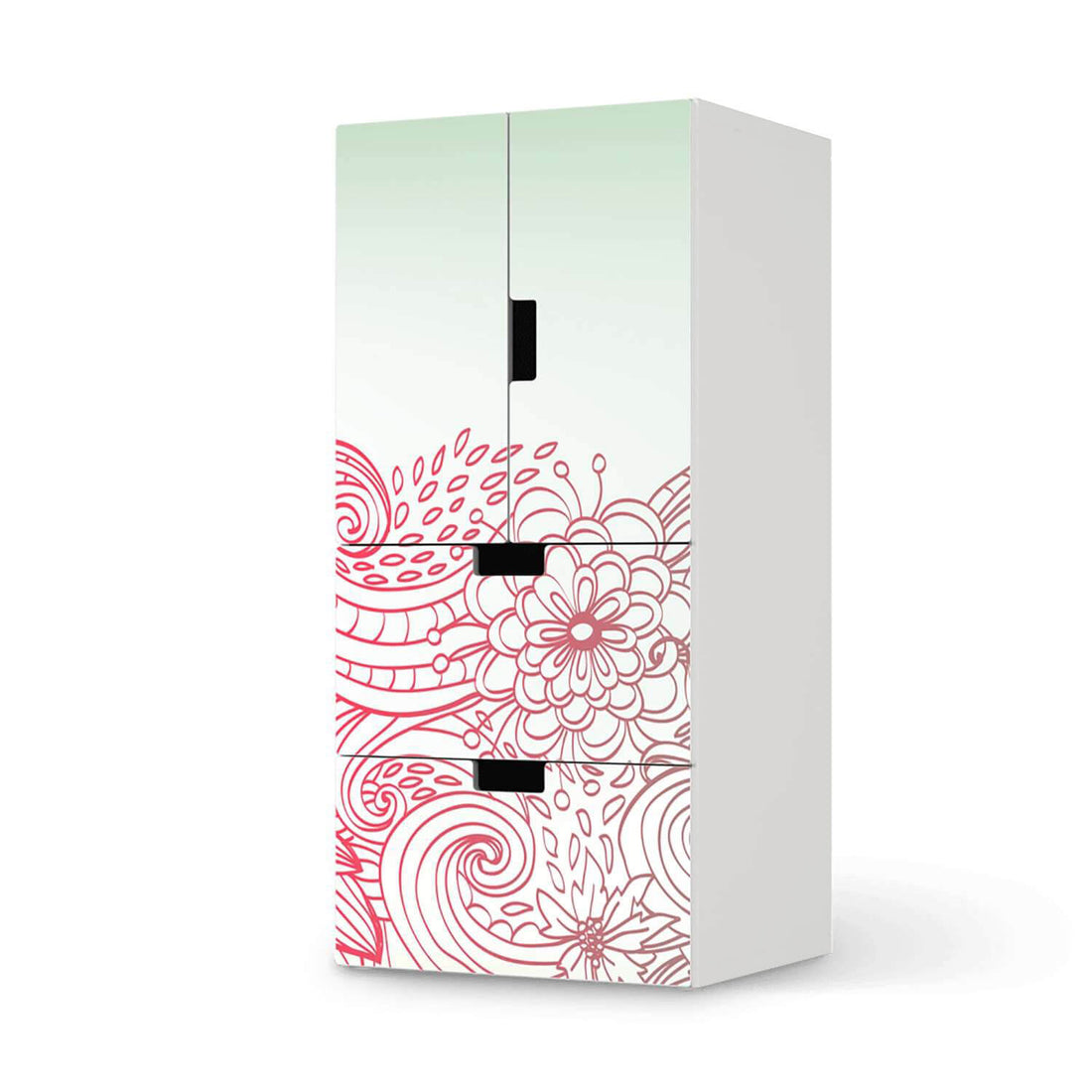 Möbelfolie Floral Doodle - IKEA Stuva kombiniert - 2 Schubladen und 2 kleine Türen  - weiss