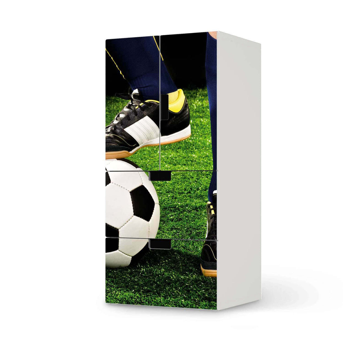 Möbelfolie Fussballstar - IKEA Stuva kombiniert - 2 Schubladen und 2 kleine Türen  - weiss