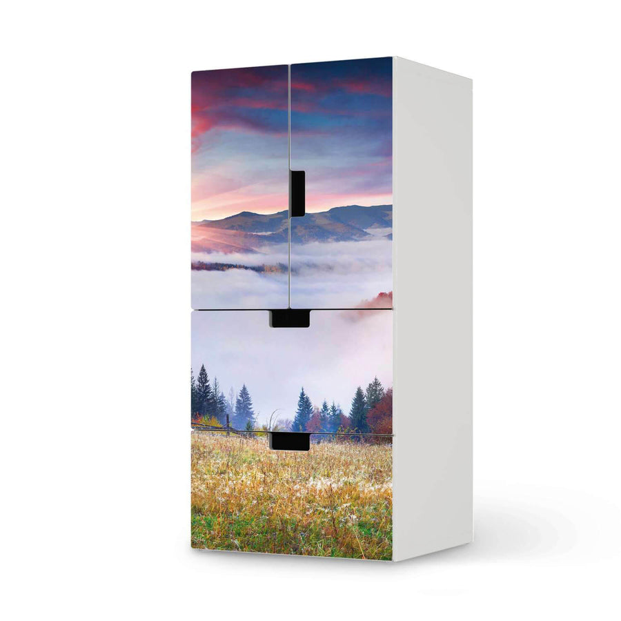 Möbelfolie Herbstwald - IKEA Stuva kombiniert - 2 Schubladen und 2 kleine Türen  - weiss