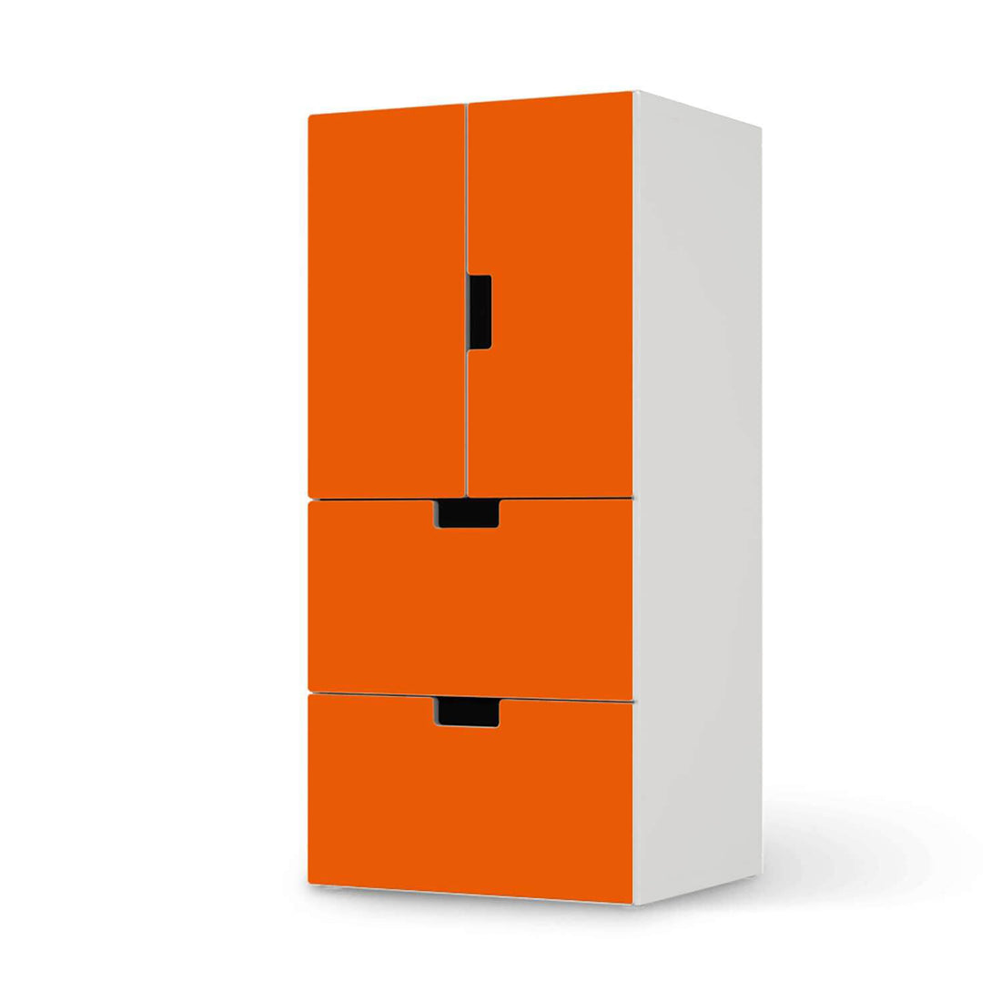Möbelfolie Orange Dark - IKEA Stuva kombiniert - 2 Schubladen und 2 kleine Türen  - weiss