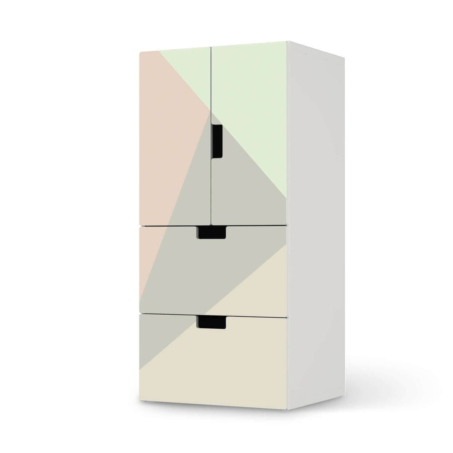 Möbelfolie Pastell Geometrik - IKEA Stuva kombiniert - 2 Schubladen und 2 kleine Türen  - weiss