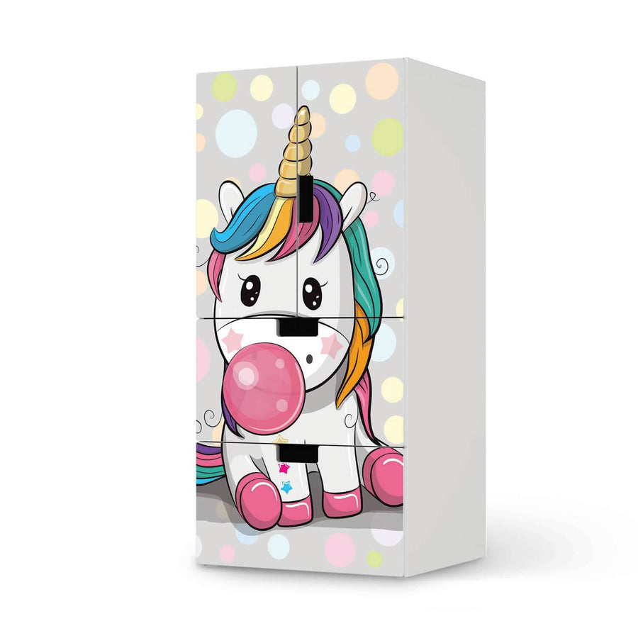 Möbelfolie Rainbow das Einhorn - IKEA Stuva kombiniert - 2 Schubladen und 2 kleine Türen  - weiss