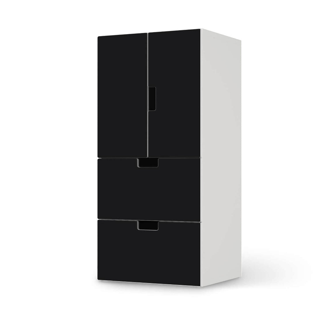 Möbelfolie Schwarz - IKEA Stuva kombiniert - 2 Schubladen und 2 kleine Türen  - weiss