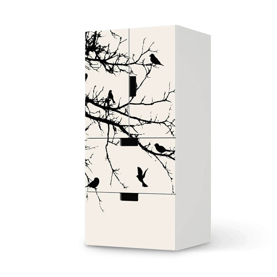 Möbelfolie Tree and Birds 1 - IKEA Stuva kombiniert - 2 Schubladen und 2 kleine Türen  - weiss